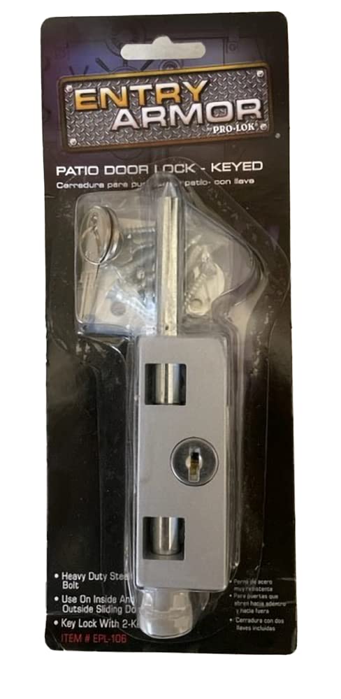 Pro-Lok/Entry Armor Patio Door Lock – Sliding Glass Door Security Lock, Adjustable Child Resistant Lock for Sliding Doors, Heavy Duty Anti-Theft Door Brace for Enhanced Home & Apartment Security Aluminum