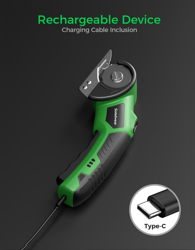 Cardboard Cutter, Rechargeable Cordless Electric Scissors, 4V Upgrade Motor Electric Box Cutter with 2 Blades, Safety Lock & LED Light, Powerful Cutting for Cardboard Box, Plastic, Leather Green