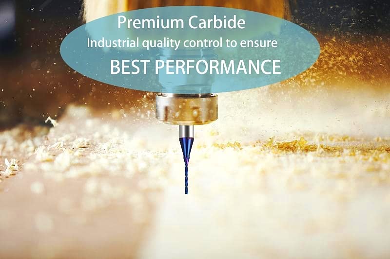Carbide Plunge Down Cut 1/16 inch Cutting Dia 1/4 inch Shank Solid Carbide End Mill with Nanco Blue Coating CNC Router Bits for Wood Cut 3D Carving Engraving BRD222 DashHound 2PCS down cut 1/4"S×1/16"D×1/2"CL×2"OVL 2