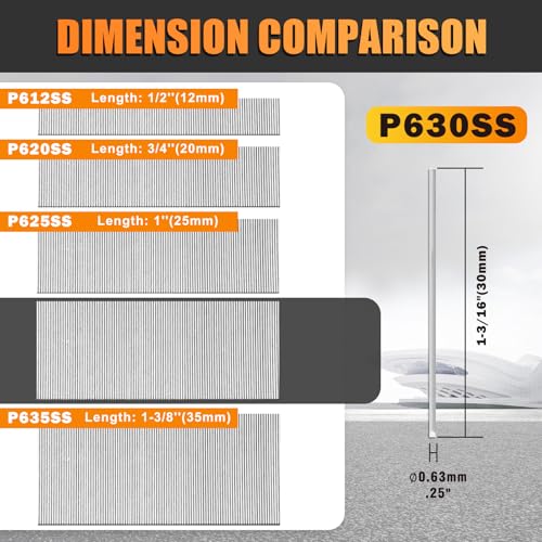 P630SS 23 Gauge Stainless Steel Pin Nails 1-3/16"(30mm), 9,000 PCS 1-3/16"