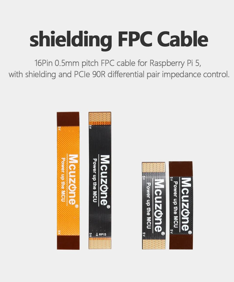 2PCS 16Pin 0.5mm Pitch PCIe FPC Cable for Rpi Pi 5, with Shielding and 90R PCIe Differential Pair Impedance Control M.2 NVME SSD SSD Adapter Matching (FPC shielding cable -5cm(2280)) FPC shielding cable -5cm(2280)