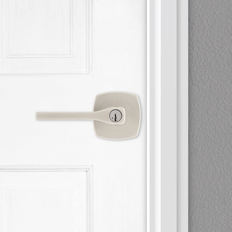 Kwikset Tripoli Lever Entry Door Handle with Lock and Key, Secure Keyed Reversible Lever Exterior, For Front Entrance and Bedrooms, Satin Nickel, Pick Resistant Smartkey Rekey Security and Microban 1 Pack