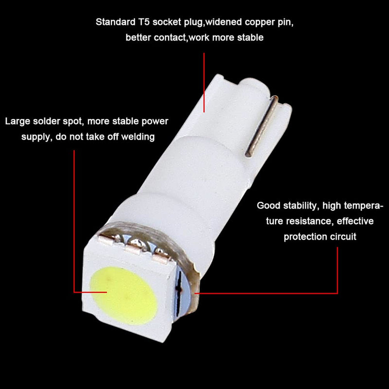 cciyu T5 58 70 73 74 Dashboard Gauge 1-SMD 5050 LED Wedge Lamp Bulbs Lights Replacement fit for Dashboard instrument Panel Light Bulbs LED Lamps,20Pack White