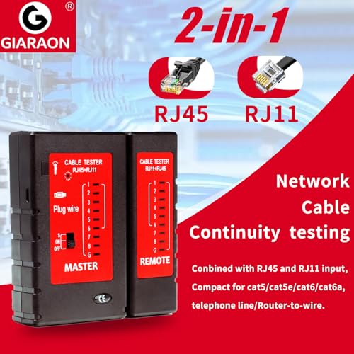 Network Cable Tester Ethernet Continuity Test Tool RJ45 RJ11 RJ12 CAT5 CAT5e CAT6 CAT6a UTP Wire POE Port Phone line Speed Short Circuit Checker BLACK