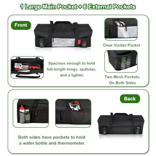Extra Thick 24" Storage Bag Grill Tool Organizer Pro, BBQ Tool Heavy Duty Bag with Pockets, Double Layer 600D Oxford Cloth Waterproof (2X Thickness), Camping, Tailgating, BBQ Party Gift (2x Thickness)(24" Lx8 Wx8 H)