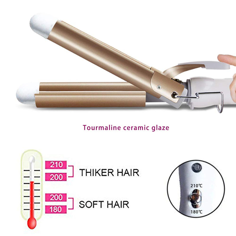 3 Barrel Hair Curler, 25mm Waver Iron With Adjustable Temperature Control for Long or Short Styling, Large Wave Ceramic Wide Crimpers, Gold