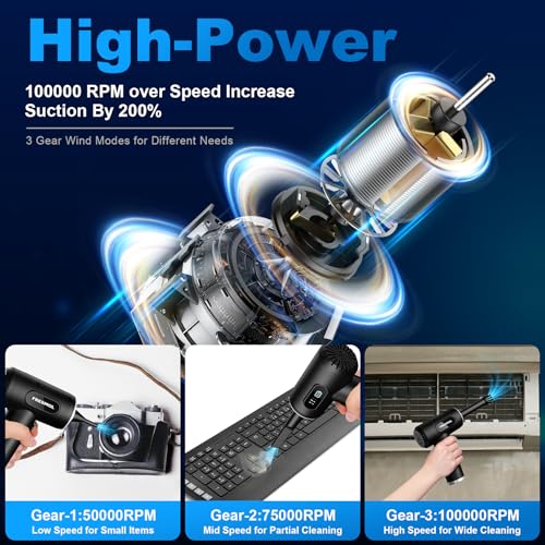 FRESMOL Compressed Air Duster, Rechargeable Cordless Electric Air Blower Black