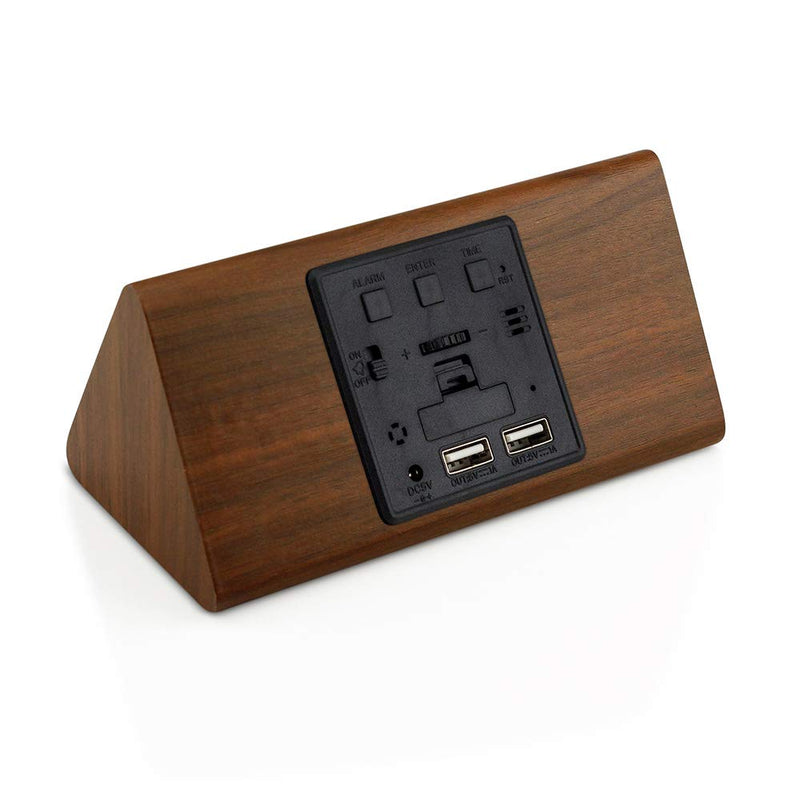 OCT17 Wooden Alarm Clock, Smart LED Digital Clock for Bedroom/desks, Upgraded with Time Temperature, Adjustable Brightness and Voice Control, Humidity Displaying - Brown