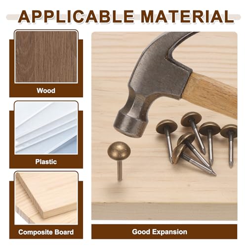 uxcell 20Pcs Solid Brass Upholstery Tacks, 10mm Retro Upholstery Nails Decorative Thumb Push Pins for Wood Boxes Carpet Sofa Furniture Leather Crafts, Bronze
