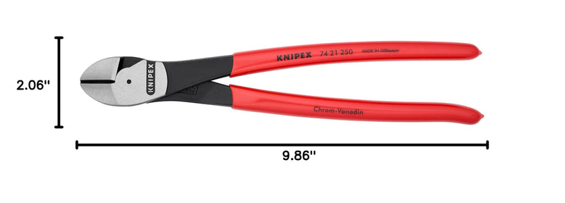 KNIPEX Tools - High Leverage Diagonal Cutters, 12 Degree Angled (7421250SBA), Red, 10 inches | side-cutting-pliers
