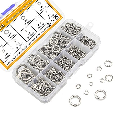 304 Stainless Steel Spring Lock Washer Assortment Set 600 Pieces, 9 Sizes - M2 M2.5 M3 M4 M5 M6 M8 M10 M12