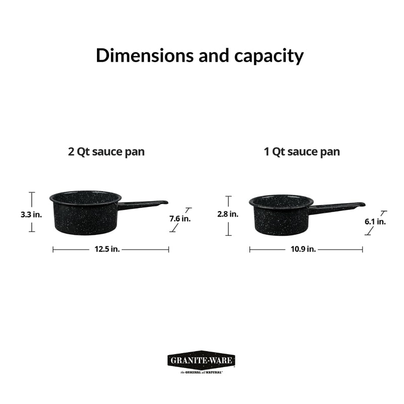 Granite Ware Saucepan, 1 and 2 Qt - Speckled Black, Set of 2 1-Quart & 2-Quart 1 qt & 2 qt Open Saucepan Set