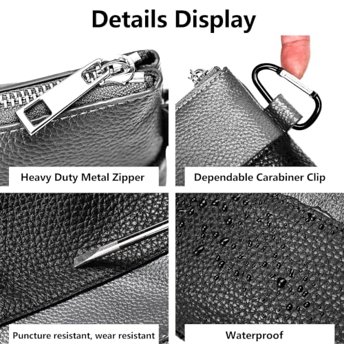 Leather Tool Bag Zipper Pouch, Premium Tool Pouch with Zipper, Utility Multipurpose Storage Organizer Tool Pouches with Carabiner Metal Zipper for Tools, Stationary, Pencil Pouch 3 packs Combo mixed size