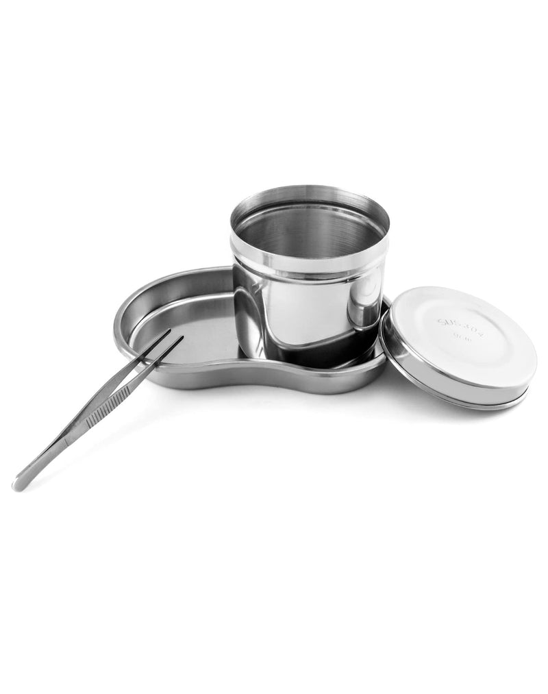 QWORK Instrument Tray Set with Tool Jar and Tweezer, Stainless Steel Utility Tray
