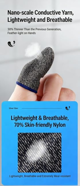 2 Pair Professional Mobile Gaming Finger Sleeves for Mobile Gaming, All Touchscreen Devices - Ultra-Thin Silver Fiber, 24-Pin, Anti-Sweat, Anti-Slip, Breathable, Colors Random