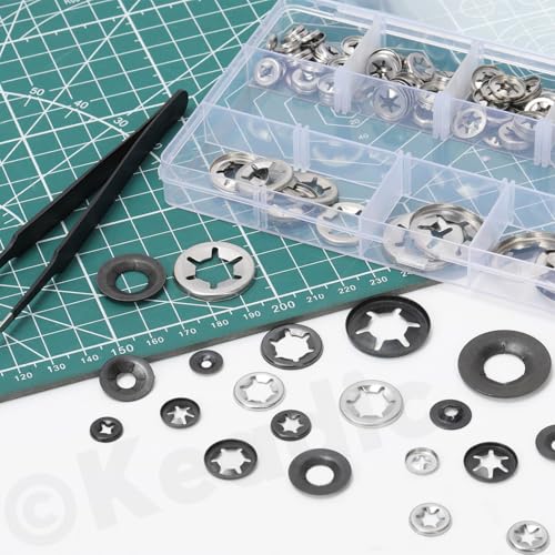 Keadic 211Pcs Dolly Wheel Lock Washers, 65Mn Steel Push On Dolly Wheel Lock Washer, Push Nuts for Dolly Wheel Lock Washers Axle Push Nuts for Automotive M3 M4 M5 M6 M8 M10 M12 NO.3
