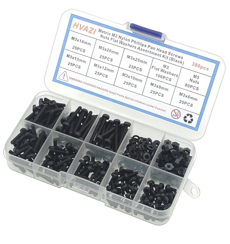 Metric M3 Black Nylon Phillips Pan-Head Screws, Nuts & Washers Kit Black-M3