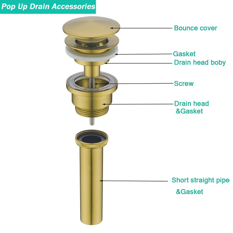 Bathroom Sink Drain With Overflow and Without Overflow Vessel Sink Lavatory Vanity Dual Use Pop Up Drain Stopper,All Metal Rustproof Brass and 304 Stainless Steel,Champagne Bronze Champagne Bronze