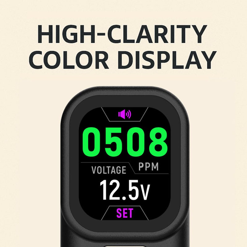 Car CO2 Monitor, Plug-in, No Battery Needed, Real-Time 10s Sampling, Rotatable Color Screen, Beep Alarm for High CO2, Fits 12V/24V Vehicles