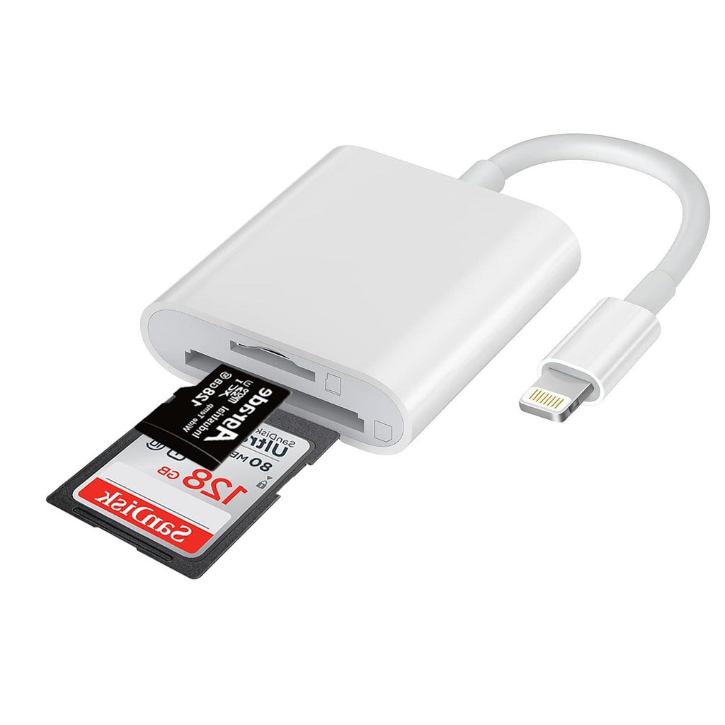 Apple MFi Certified Lightning to SD Card Reader for iPhone, Dual Card Slot Memory Card Reader for iPhone, Supports SD/TF Cards Trail Game Camera Viewer, Portable Micro SD Card Reader for iPhone