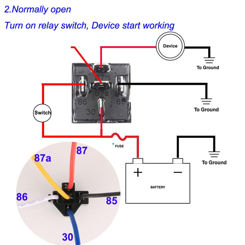 2pcs JD2914 Car Relay Harness 24V 40A 4 Pin SPDT 12AWG Harness Sockets with Built-in Diode for Automotive Truck Van Motorcycle Boat 5pin-24V-2pcs