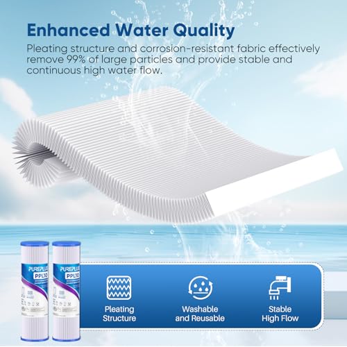 PUREPLUS 50 Micron 10"x2.5" Whole House Pleated Sediment Filter PPL10 4Pack 4 Count (Pack of 1)