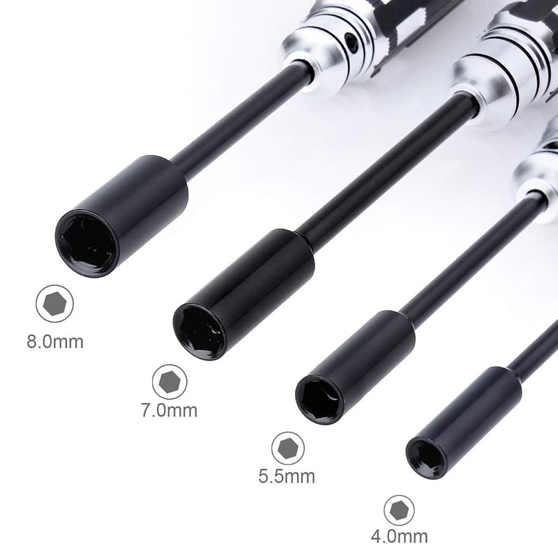 HobbyPark Hex Nut Driver Set Hexagonal Head Nut Wrench 4.0/5.5/7.0/8.0mm Repair Tool Kit Socket Screwdrivers for RC Quadcopter Helicopter FPV Drone Car Airplane