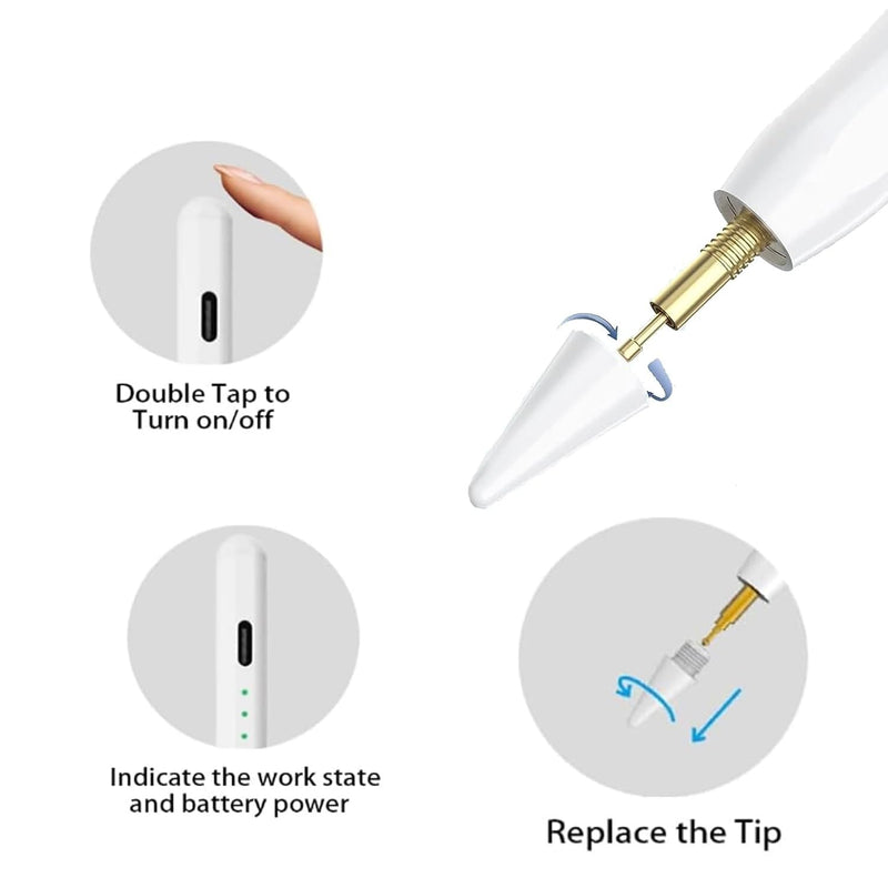 Stylus Pen for iPad 2018-2024, 20mins Fast Charge Pencil 2nd Generation, Tilt Sensitivity and Palm Rejection for iPad 6/7/8/9/10,iPad Pro 11"/12.9",iPad Air 3/4/5,iPad Mini 5/6 (white) white