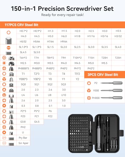 SOONAN 150 in 1 Precision Screwdriver Set, Mini Screwdriver Tool Kit Black 150-IN-Black