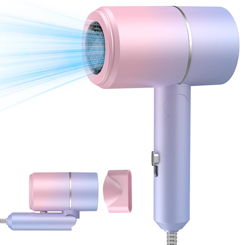 Travel Hair Dryer, Hair Dryer, Fast Drying Ionic Hairdryer with Hot and Cold Button, Small Hair Blow Dryer with 1 Concentrator, Fast Drying Blow Dryer for Home, Travel, Salon (Gradient Colour) Gradient Colour