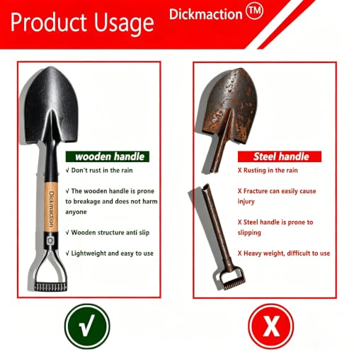 Large Circular Digging Shovel, 19 Inch Wooden D-Handle Garden Camp Small Excavating Tool LARGE