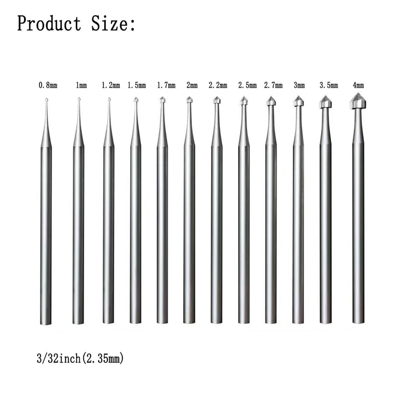12 Pcs Cylinder-Cone Shape Carving Burr Sets, 3/32'' Shank Jewelry Making Stone Setting Burs for Lapidary (008-040)