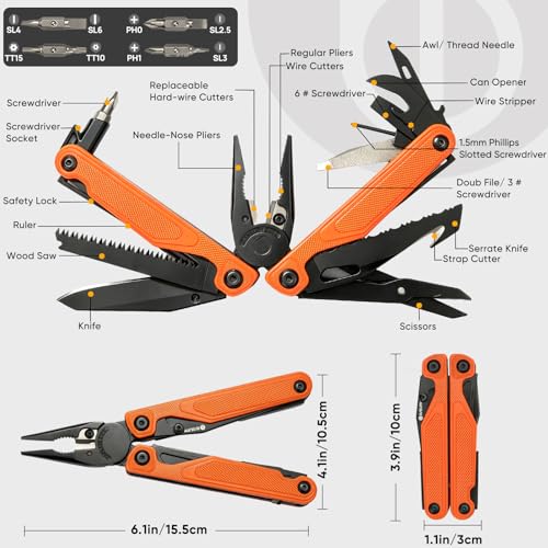 BIBURY 9oz Lightweight G10 Handle Multitool, One-Hand Opening Pocket Knife Orange