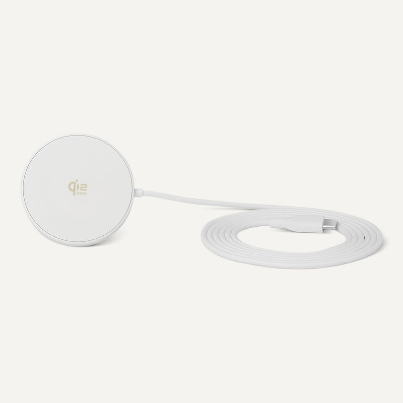 Amazon Basics 25W max. Qi2.2 Certified Wireless Charging Pad with kickstand,MagSafe Compatible for iPhone 17/Air/16/15/14/13/12, Magnetic Compatible for Android Smartphones,White(Adapter Not Included) White