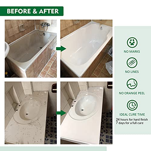 NADAMOO Tub and Tile Refinishing Kit White, Without Tools, 500g/17 oz Emulsion and 10g Hardener 17.5 oz, without tools