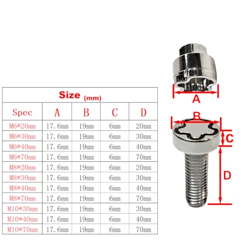 Hidden Security M6 Screws Stainless Steel Anti-Theft Locking 30mm Hardware Kit for Mountain Bike Awning Car Accessories Styling Light Bar (4 Lock + 1 Key) M6*30mm