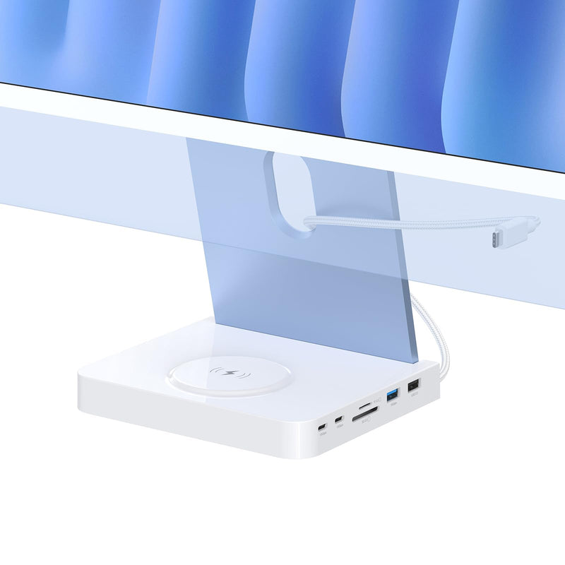 USB C Hub for iMac 24-inch 2021/2023/2024, 10Gbps USB-C*2 & USB-A, SD/TF Reader, 15W Wireless Charge, Accessory Adaptor for iMac M1 M2 M4