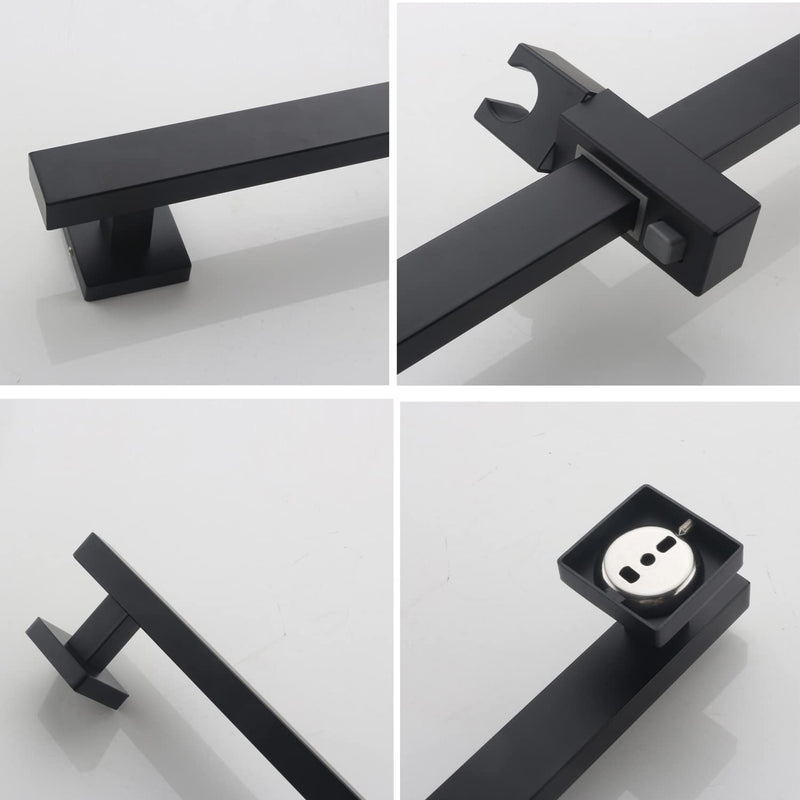 Bathroom Shower Slide Bar, Adjustable Handheld Shower Holder Wall Mount Shower Bar Stainless Steel, Matte Black Square Slide Bar
