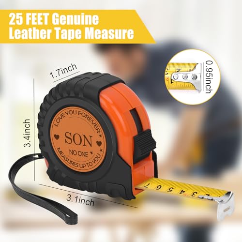 Gifts for Son, Stocking Stuffers for Men, Tool Gifts for Men Genuine Leather Engraved 25 FT Tape Measure, Gifts for Son from Mom