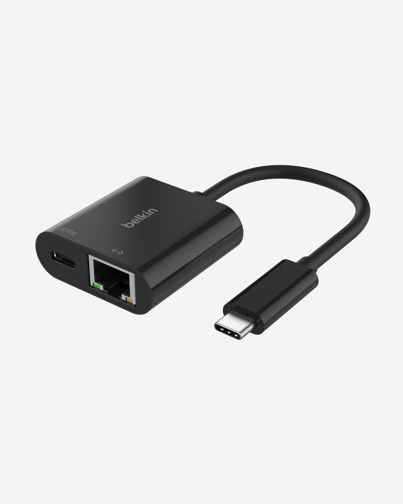 Belkin Connect USB-C to Ethernet + Charge Adapter 100W w/Gigabit Ethernet Port and USB-C Port - 10/100/1000 Mbps for Fast Internet Connection - Compatible with iPhone 15, Samsung Galaxy S24, & More Ethernet + Charging (100W)