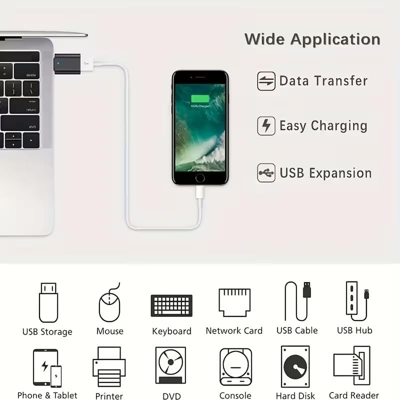 USB C to USB 3.0 Adapter (5.08cm / 2in), USB-C Male to USB-A Female OTG Converter, Black & Silver – Pack of 2