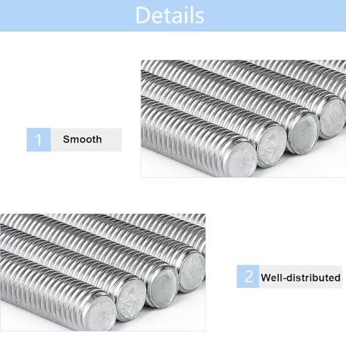 TOP-VIGOR 2Pcs M4-0.7 x 400mm Length Fully Threaded Rod, 304 Stainless Steel Right Hand Threaded Rods, Fully Studding Rod Bar for Anchor Bolts, Clamps, Hangers and U-Bolts M4 x 400mm