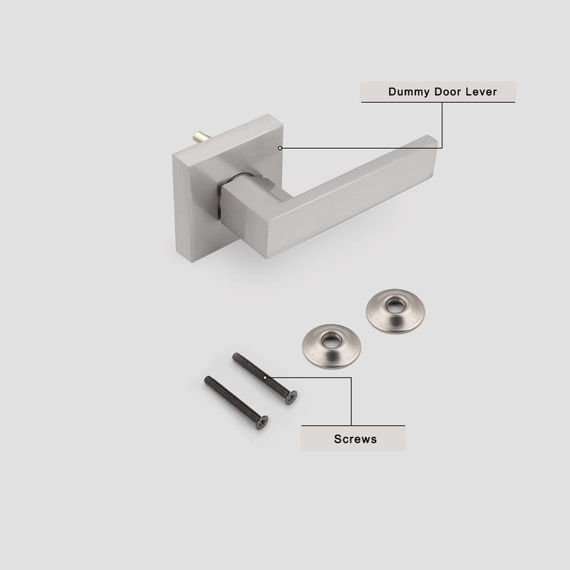 Gobrico 5 Pack Dummy Door Handles in Brushed Nickel, Non-Turning Interior Door Levers, Heavy Duty Single Side Pull Handles for Closet Pantry Satin Nickel