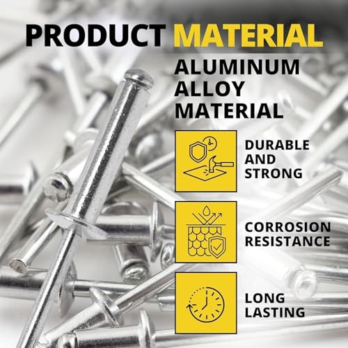 300PCS Large Flange Aluminum Pop Rivets 3/16" x 3/4" Big Head Steel Mandrel Dome Body Blind Clenches Set for Sheet Steel Duct Work Aluminum Boat Clenches Long Pop Rivets 3/16" x 3/4" 300 Pcs