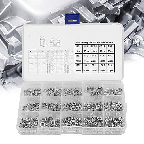 300PCS Pressure Riveting Nut, M2/M2.5/M3/M4/M5 Self-Clinching Nuts, Types S Metric Thin Plates PEM Rivet Nut, Metal Fastener Tool