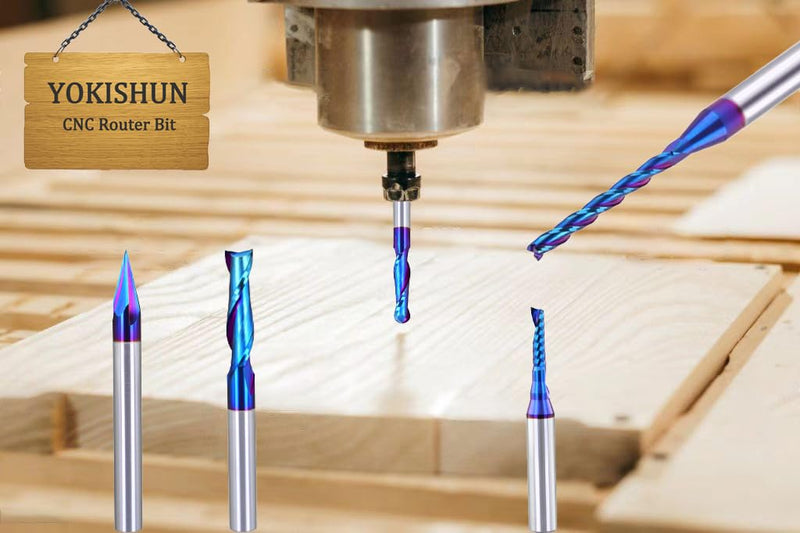 5PCS CNC Router Bits Set 1/4 inch Shank Spiral Carbide End Mill Multipurpose Router Bits for Engraving Sign Making Grooving Slots and Mortises