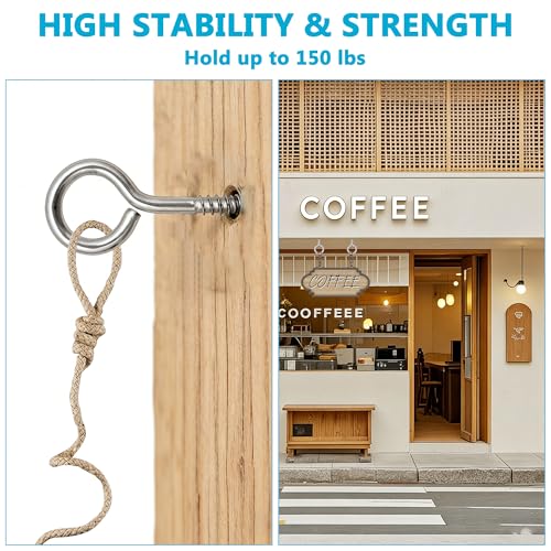 40 Pcs 2.6 Inch Heavy Duty Eye Screws Stainless Steel Eye Hooks,Metal Eye for Wood Bolts Screw in Hooks Self Tapping Eye Lag Eyebolt for, Indoor & Outdoor Use 2.6inch-40pcs