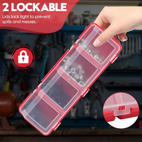  [AUSTRALIA] - 4 Pack Screw Organizer Box with Lids, 4 Compartments Tool Bin Stackable Sorting Screw Toolbox for Garage Nails Hardware Workbench Organizing Storage, Blue & Red & Black & Grey