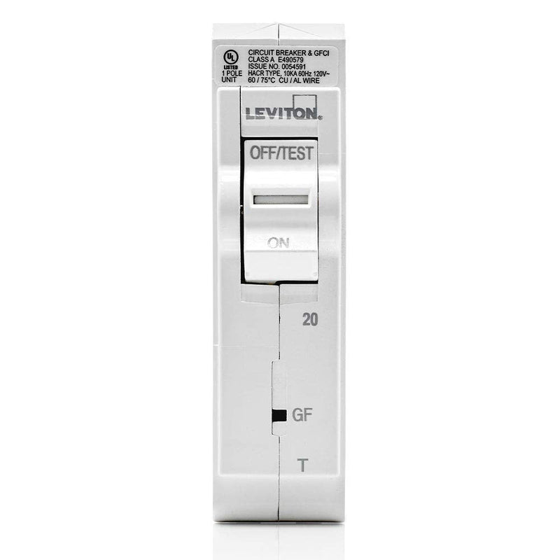 Leviton LB120-GFT 20A 1-Pole Plug-On GFCI Branch Circuit Breaker, Thermal Magnetic, 120 VAC, White 1-Pole 20-Amp