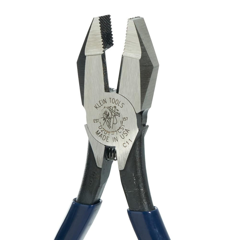 Klein Tools D201-7CST Ironworker Pliers, Spring Loaded Side Cutters, Twists and Cuts Annealed Rebar Tie Wire, Heavy-duty Knurled Jaws, 9-Inch Long Ironworker/Plasitc Dipped Handle